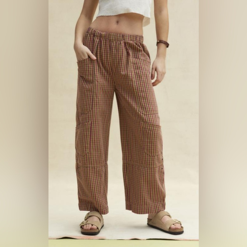 BDG Tan and Brown Checkered Wide Leg Pants
